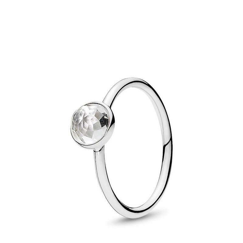 Pandora April Droplet Ring Ireland - Sterling Silver/Rock Crystal - 184735ZNV